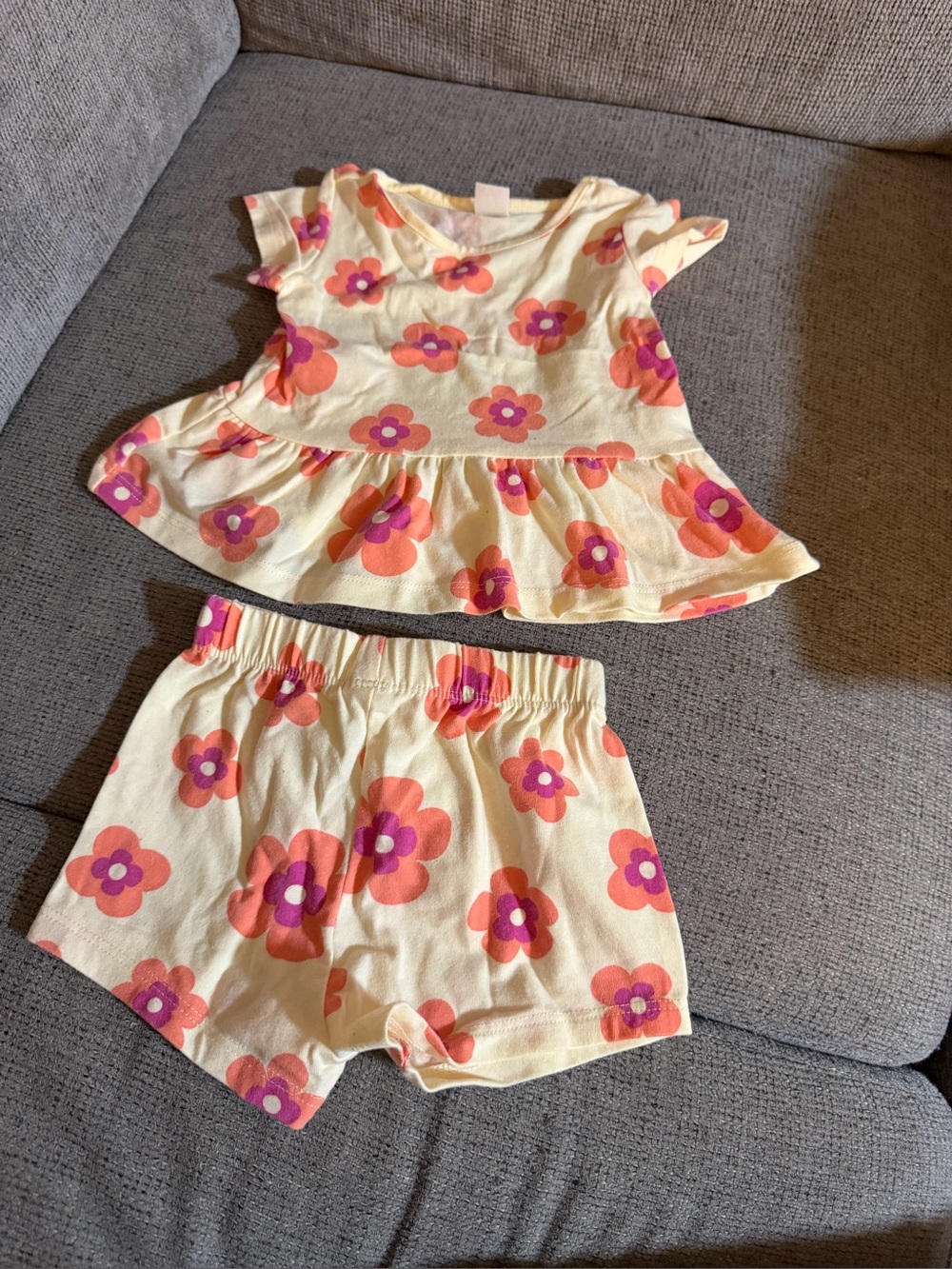 Kids Floral Pajama Set - Cream with Pink & Orange Flowers
